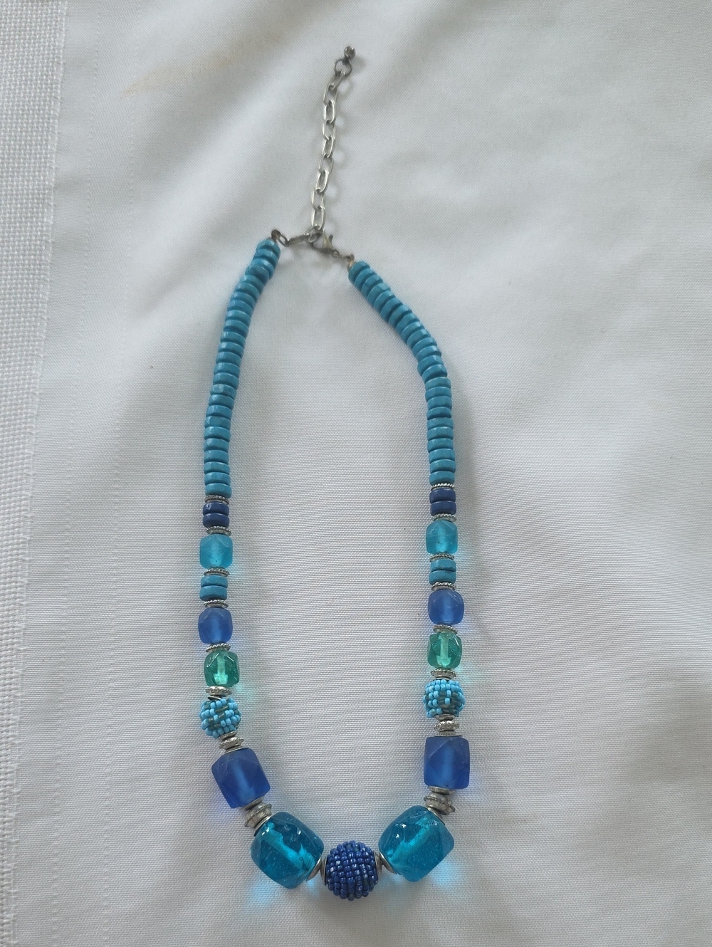 Blue Bead And Glass Necklace - Unbranded